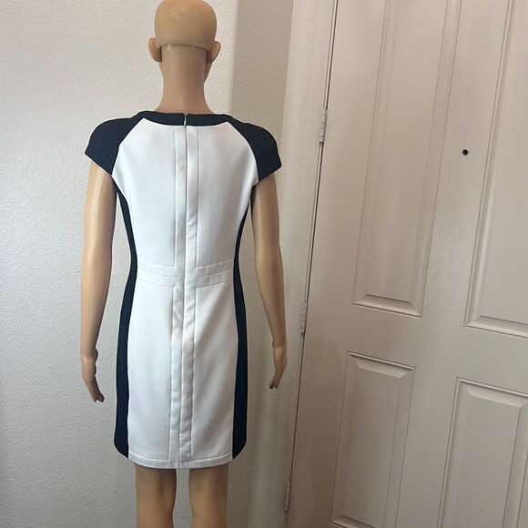 Zara Dress Scoop Neck Capped Sleeve Size Medium Slimming White Black Color Block - Picture 7 of 12